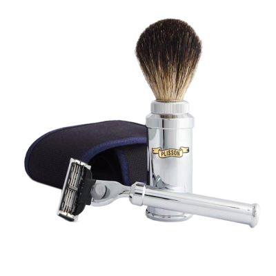 PLISSON Set da Barba da Viaggio: Pennello, Rasoio e Custiodia
